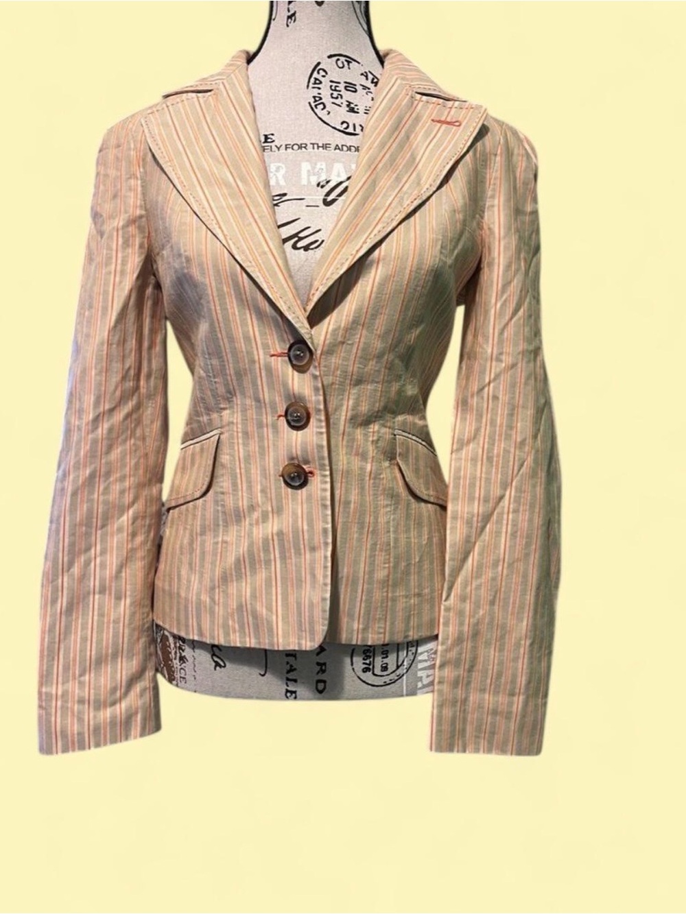 bebe Peach-Striped Notch Lapel Blazer